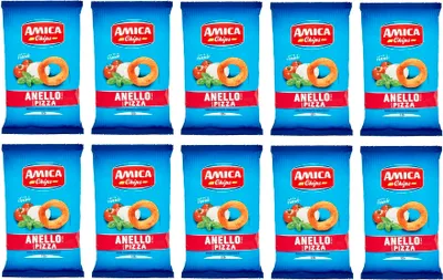 Produktbild von 10x Amica Chips Anello Pizza Mais-Snacks mit Pizzageschmack Salziger Snack 125g Beutel