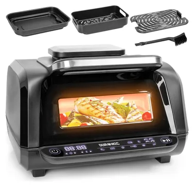 Produktbild von Duronic FG19 Air Fryer Grill, Heißluftfritteuse für Süßkartoffel-Pommes, Mini Backofen Heißluftfriteuse mit 3 Backleche, 2 Personen HLF Friteuse für beste Rezepte, Fritteuse zum Brot backen
