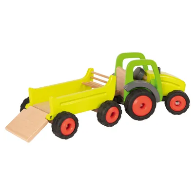 Immagine prodotto di goki 55886 Trattore con rimorchio 44,6 x 16,3 x 15,2 cm, 2 parti, legno, verde/natura