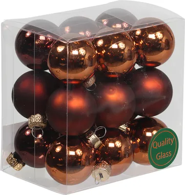 Produktbild von 16 x Mini Baumkugeln aus Glas Ø 30 mm - dunkelbraun - Kleine Glaskugeln Weihnachten - Christbaumkugeln klein - Baumschmuck Glas klein