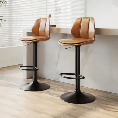 Produktbild von SONNI 2er Set Barhocker,höhenverstellbar,180°schwenkbar liftbarhocker ,mit gepolsterten Sitzen und Metallfüßen, Belastbarkeit bis 120kg,braun/schwarze