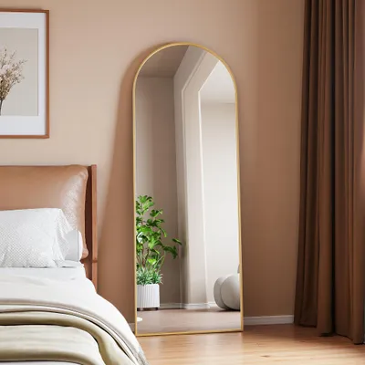 Produktbild von INONEFT Ganzkörperspiegel 162x53 cm, Standspiegel mit gewölbtem Top, Wandspiegel, Großer Spiegel für Schlafzimmer, Wohnzimmer Ankleidezimmer, Gold