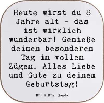 Produktbild von Mr. & Mrs. Panda unterleger Spruch 8. Geburtstag Feier - Weiß - Geschenk, Geburtstagswünsche, gläseruntersetzer, Alter, Untersetzer für Gläser, feiern, Tassenuntersetzer