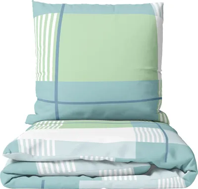 Produktbild von Feinbiber Bettwäsche Set 200x220 cm Streifen Grün Blau Weiß mit Reißverschluss Winter
