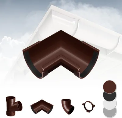 Produktbild von RAINWAY S Regenrinnen System (Rinnenwinkel Innen 90° braun) - PVC-U Kunststoff in 4 Farben, für Dachflächen < 100m² empfohlen, Eckstück 90 Grad Bogen