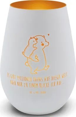 Produktbild von Mr. & Mrs. Panda licht deko Papa Bär - Weiß - Geschenk, Teelichthalter, Goldenes Windlicht, Geburtstag, Vatertag, Tischlaterne, Vater, kerzenhalter für teelichter