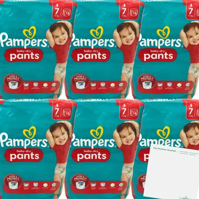Produktbild von Pampers Baby Dry pants Gr.7 Extra Large 17+kg 6er Pack (6x18 St) 108 Windeln + usy Block