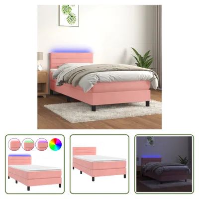 Produktbild von The Living Store Boxspringbett mit Matratze & LED Rosa 90x190 cm Samt