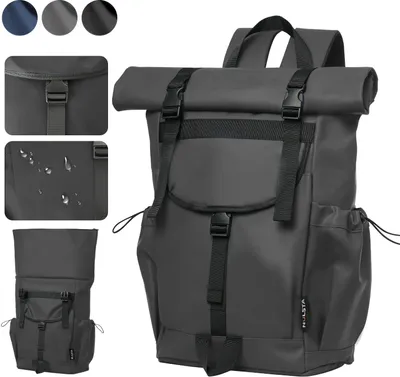 Produktbild von Damen Herren Rolltop Rucksack Wasserdicht, Backpack mit 15,6 Zoll Laptopfach, 22L-32L Große Kapazität, Rucksack für Reisen Radfahren Schule, Schwarz