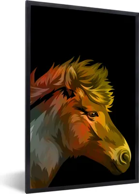 Produktbild von MuchoWow® MuchoWow® Gerahmtes Poster Pferd - Rot - Schwarz - Mädchen - Kinder - Mädchen 20x30 cm - Poster mit zchwarzem Bilderrahmen - Drucken - Bilder Poster im Rahmen