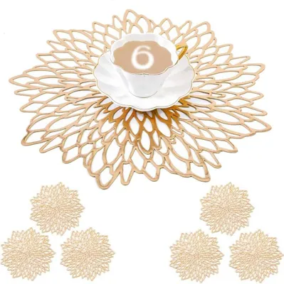 Produktbild von Gold platzsets , Gold Tischsets Rund fš¹r Weihnachten, Bankett, Geburtstag, Hochzeit, (6-er Set), Abwischbar, 38 cm