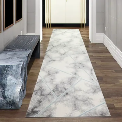 Obrázek produktu pro Designový koberec do obývacího pokoje, mramorový vzor v krémově modré barvě velikost - 80 x 300 cm