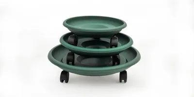 Produktbild von 3er Set Blumenschalen mit Rollen, grün, fahrbare Untersetzer für Blumentöpfe, 25cm, 28,5cm, 37cm