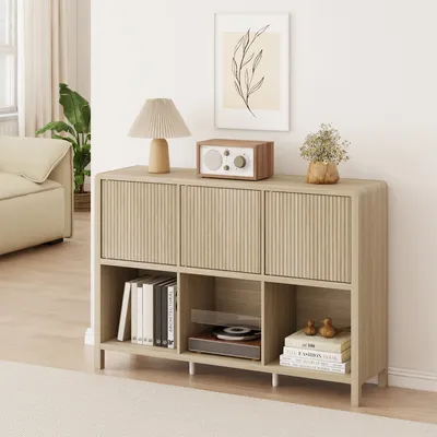 Immagine prodotto di Credenza 'Lukkodso' a 3 ante e 6 scomparti 77 x 110 x 30 cm effetto rovere