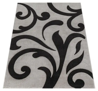 Produktbild von Designer Teppich mit Konturenschnitt Modern Grau Schwarz Grösse 60x110 cm