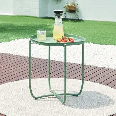 Immagine prodotto di Tavolino 'Sandefjord' rettangolare con un vassoio estraibile in acciaio 53 x 46 x 46 cm Verde