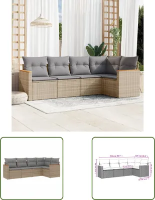 Produktbild von The Living Store 5-tlg. Garten-Sofagarnitur mit Kissen Beige Poly Rattan