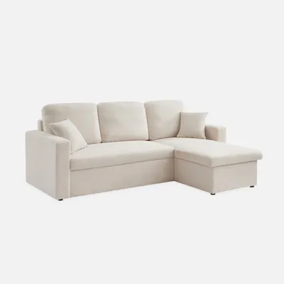 Produktbild von sweeek - 3-Sitzer Schlafsofa mit beidseitig montierbarer Recamiere und Bouclé-Bezug - Creme