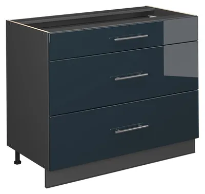 Imagen del producto de Mueble bajo de cocina Vicco Fame-Line Azul oscuro alto brillo/Antracita 100 cm sin encimera, Model 61627