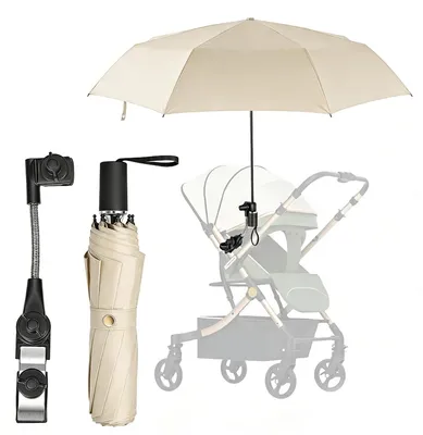 Zdjęcie produktu dla Osłona przeciwsłoneczna do wózka dziecięcego - Uniwersalna osłona z uchwytem - Ochrona UV UPF 50+ - Średnica 95 cm - Do rur okrągłych/owalnych - Beżowa