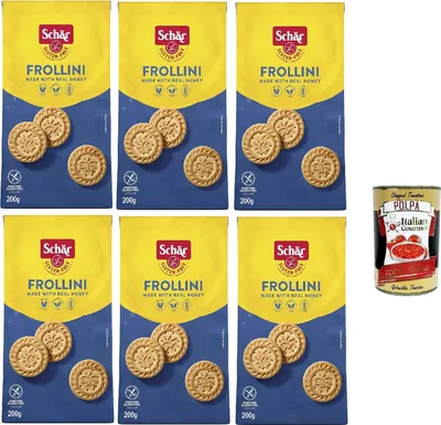 Produktbild von Schar Frollini Gluten-Free Shortbread Cookies, Glutenfreie Shortbread-Kekse – gentechnikfrei, laktosefrei, ohne Konservierungsstoffe, 6x 200g + Italian Gourmet polpa 400g