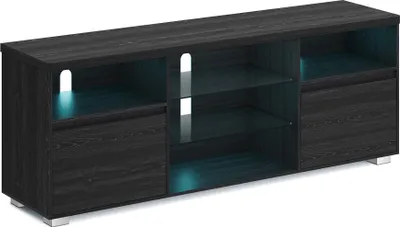 Produktbild von VASAGLE TV-Schrank, Schwarz, 40x160x60 cm (TxBxH), für TVs bis 70 Zoll, 90 kg Belastbarkeit, 2 Schränke, offene Fächer, LED-Beleuchtung (Atemlicht-/Konstantlichtmodus), Holzspanplatte, Hartglas, Wohnzimmer, VTL331T21
