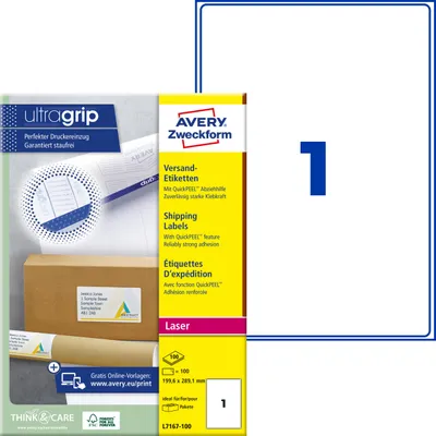 Immagine prodotto di Avery Zweckform® L7167-100 L7167-100 Etichette per spedizioni - 199,6x289,1 mm, 100 pezzi, bianco