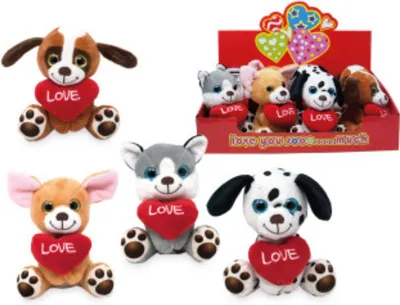 Produktbild von Plüsch Hund mit Herz "Love" | 14 cm 4-fach sortiert
