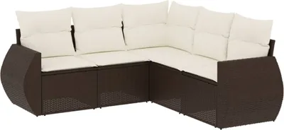 Produktbild von vidaXL 5-tlg. Garten-Sofagarnitur mit Kissen Braun Poly Rattan