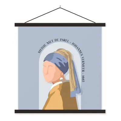 Produktbild von MuchoWow® Textilposter Mädchen mit einem Perlenohrring - Blau - Vintage - Alte Meister 40x40 cm mit schwarzem Rahmen - Fotos
