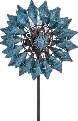 Produktbild von Dehner Riesen-Windrad Mola mit Solarlicht, kaltweiß, 122 x 32 x 32 cm, IP44, Metall / Kunststoff / Glas, anthrazit / blau