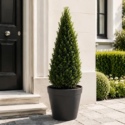 Produktbild von Ilex crenata Jenny Pyramide 50–60 cm – Japanische Stechpalme, pflegeleichter immergrüner Buchsbaum-Ersatz für Garten und Kübel, KI-generiertes Bild