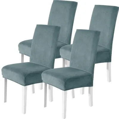 Produktbild von Stuhlhussen Samt 4er Set Graublau Stretch Waschbar für Hochlehner & Schwingstuhl