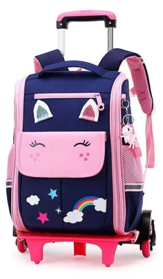 Immagine prodotto di Zaino da viaggio con ruote, 6 rotelle, 16 pollici, per bambine, rosa e blu