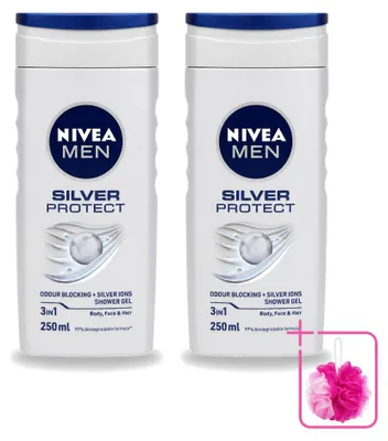 Productafbeelding van 2 x Nivea Men Silver Protect 3-in-1 douchegel - 250 ml - Voordeelverpakking - 2 stuks