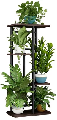 Produktbild von Metall Blumenständer 4-stufig – Pflanzenregal mit Holzverstärkung & Antirutschbasis – Innen & Außen