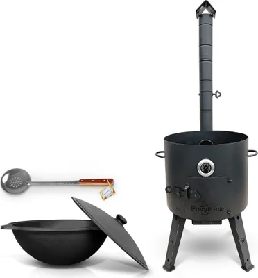 Produktbild von Gusseisen Kazan 16 L Deckel Utschak Uchag Feuerofen 44cm Schaumlöffel казан учак