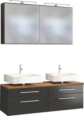 Produktbild von Held Möbel Unterbecken-Set Davos 120 cm mit Spiegelschrank graphit/matt grau