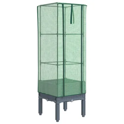 Produktbild von Hochbeet mit Gewächshaus-Aufsatz Rattan-Optik 40x40x140 cm