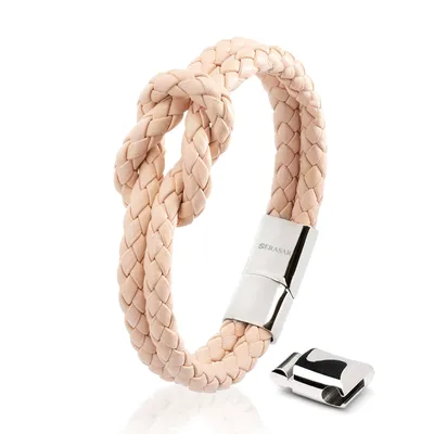 Image de SERASAR | Bracelet en cuir de première qualité pour dames [Nœud] en acier inoxydable | Couleur : Rose | Longueur : 16cm