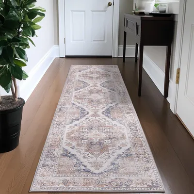 Productafbeelding van Keukenmat, lange mat, hal, lichtrood, 60 x 210 cm, polyester, TPR, laagpolig