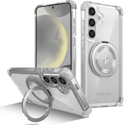 Image de Etui pour Samsung Galaxy S25 anneau magnétique, support, compatible MagSafe, protection militaire, étui transparent Transparent