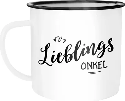 Produktbild von Emaille Tasse Becher Lieblingsonkel Geschenk Familie Onkel Kaffeetasse Moonworks® weiß-schwarz unisize