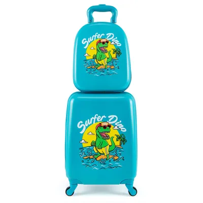 Produktbild von COSTWAY 2tlg Kinderkoffer + Rucksack, Kindertrolley, Kindergepäck, Kinder Kofferset Handgepäck, Reisegepäck Hartschalenkoffer