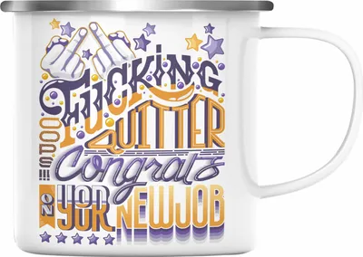 Produktbild von Trendation - Congrats On Your New Job Emaille Tasse Geschenk Jobwechsel Neuer Job Abschiedsgeschenk Changing Job (Silber)
