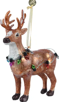 Produktbild von Christbaumschmuck Glas Hirsch mit Lichterkette 13cm hängend - Rotbraun