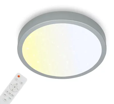 Obrázek produktu pro Stropní svítidlo BRILONER RUNA LED, dálkové ovládání, stmívatelné, regulace teploty barev CCT, Imitace hvězdy, stříbrná barva, 38 x 5 cm