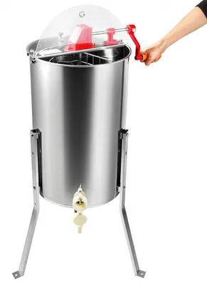 Image de Extracteur de miel, en acier inoxydable, capacité pour 2/4 cadres, dimensions 48x23 cm/48x16 cm, hauteur réglable, efficace pour l'extraction du miel