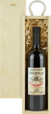 Produktbild von Koronny Met Dwójniak-Halber Geschenkset in einer leichten Holzbox | 750ml | 16% Alkohol Metwein | Polnische Produktion