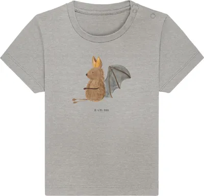 Produktbild von Mr. & Mrs. Panda Babyshirt Fledermaus Sitzen 6. - 12. Monat - Heather Grey - Geschenk, Organic Baby Shirt, T-Shirt, Kinder, Entspannen, , Lustige Sprüche, Motivation